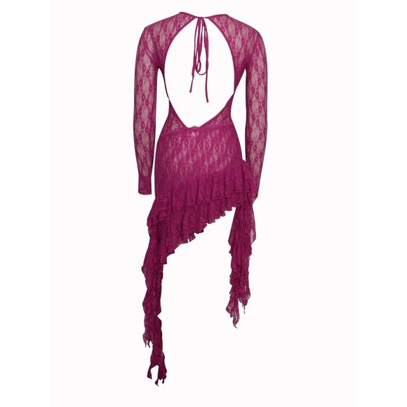 Maira Fuchsia Lace Long Sleeve Ruffle Dress - Picture 13 of 15